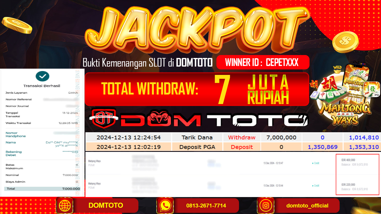 JACKPOT SLOT MAHJONG WAYS 13 DESEMBER 2024 